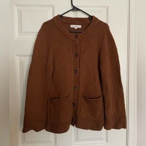 LOFT size Large Women's Brown Knit Cardigan Cotton Mix Normcore Minimalist